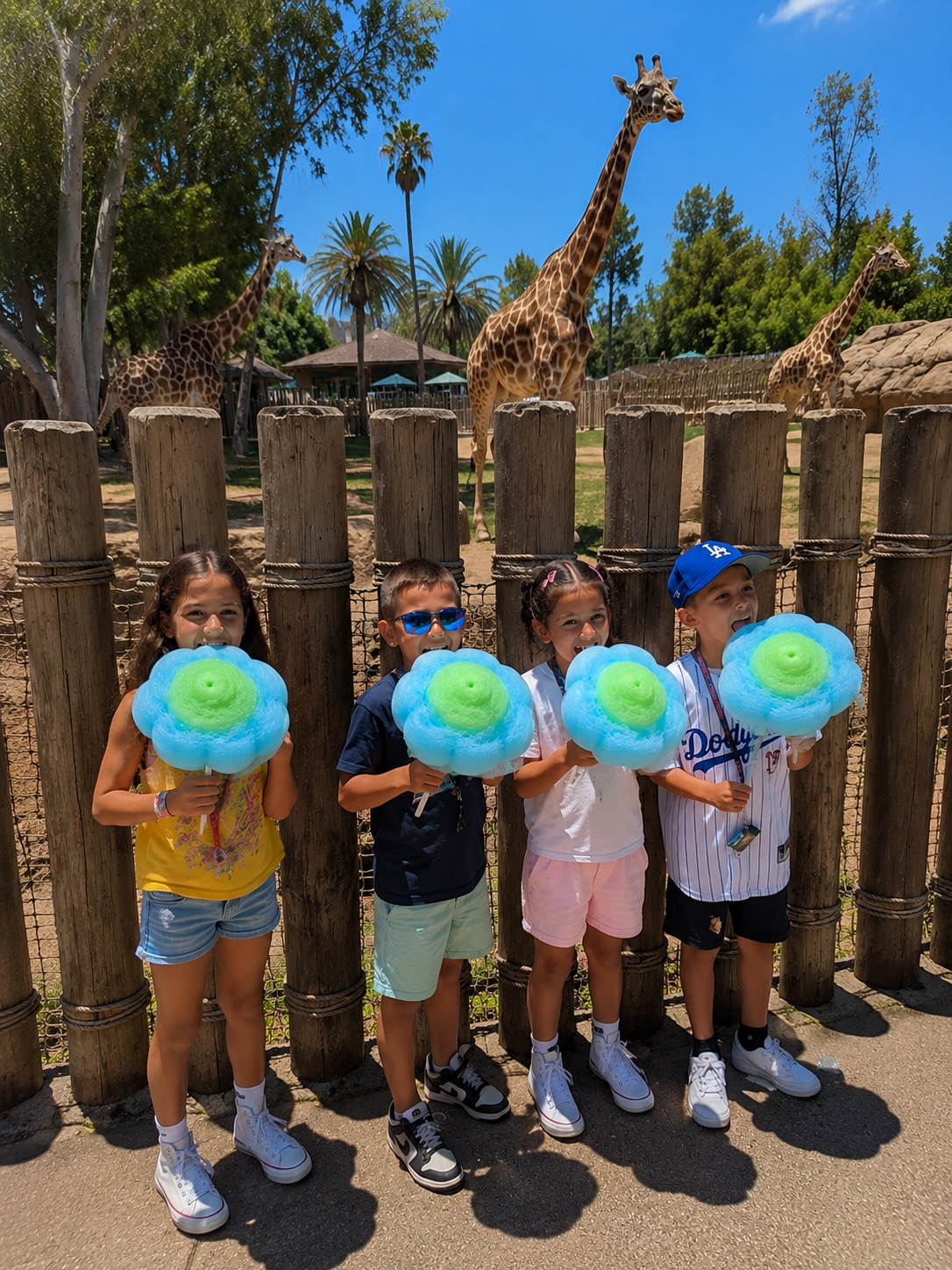 Kids with cotton candy at the zoo